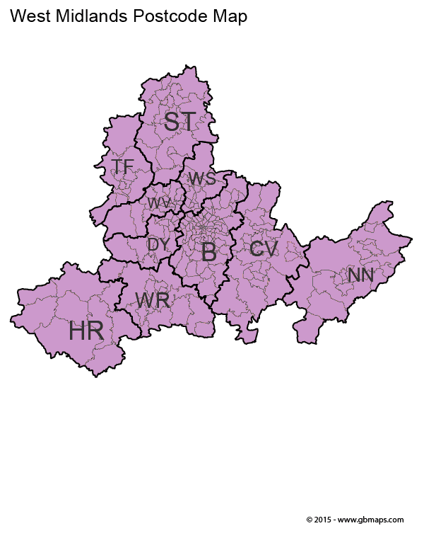 west midlands postcode map
